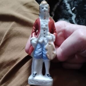 Vintage Porcelain Figurine in Red and Blue